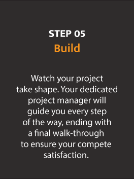 Building Process Step 5: Build phase by Alberta Builder Services, with dedicated project management and a final walk-through for decks and garages.